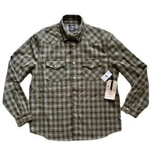 PRPS Heavyweight Plaid Flannel Button Down Wool Blend Shirt Olive (XL) MSRP $228